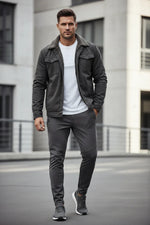 Heavy Side Seam Side Casual Zipper Loose Grey Brown Youth Cotton Jacket - Allen-Fitness