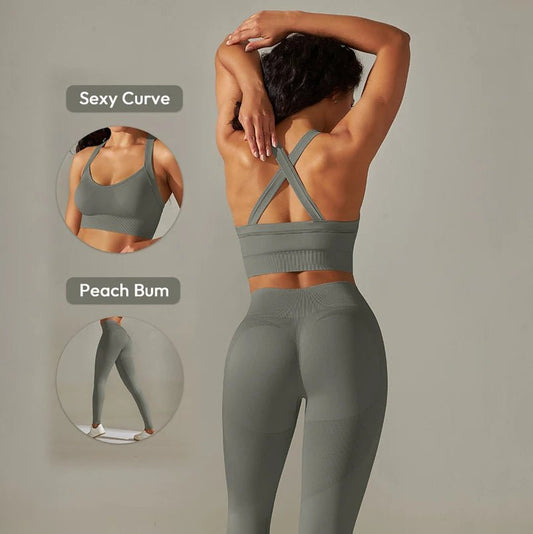 2Pcs Cross Bra Workout Running Yoga Leggings Set Gym Wear for Women - Allen - Fitness