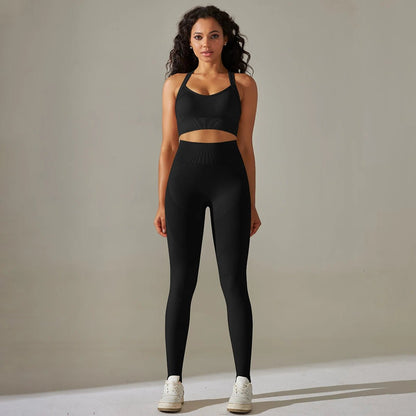 2Pcs Cross Bra Workout Running Yoga Leggings Set Gym Wear for Women - Allen - Fitness