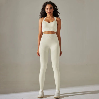 2Pcs Cross Bra Workout Running Yoga Leggings Set Gym Wear for Women - Allen - Fitness