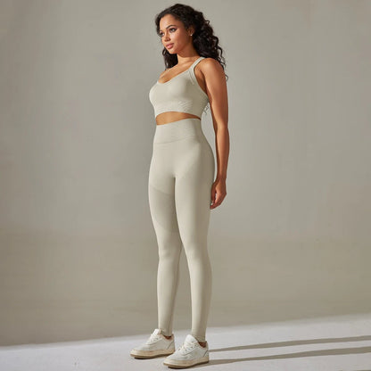 2Pcs Cross Bra Workout Running Yoga Leggings Set Gym Wear for Women - Allen - Fitness