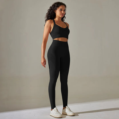 2Pcs Cross Bra Workout Running Yoga Leggings Set Gym Wear for Women - Allen - Fitness