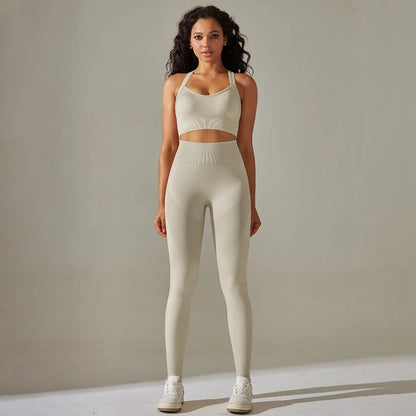 2Pcs Cross Bra Workout Running Yoga Leggings Set Gym Wear for Women - Allen - Fitness