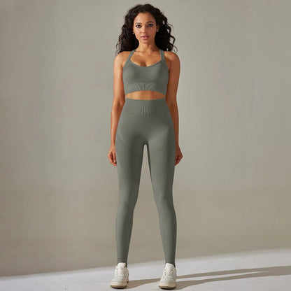 2Pcs Cross Bra Workout Running Yoga Leggings Set Gym Wear for Women - Allen - Fitness