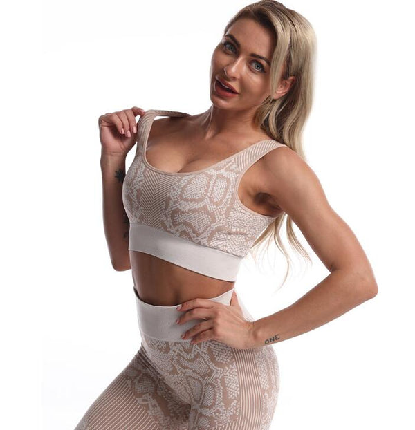 2PCS/Set Seamless Women Yoga Suit Serpentine Sportswear High Waist Leggings Sexy Sports Bra Gym Fitness Clothing Sets - Premium Fitness & Activewear for Men & Women|UK