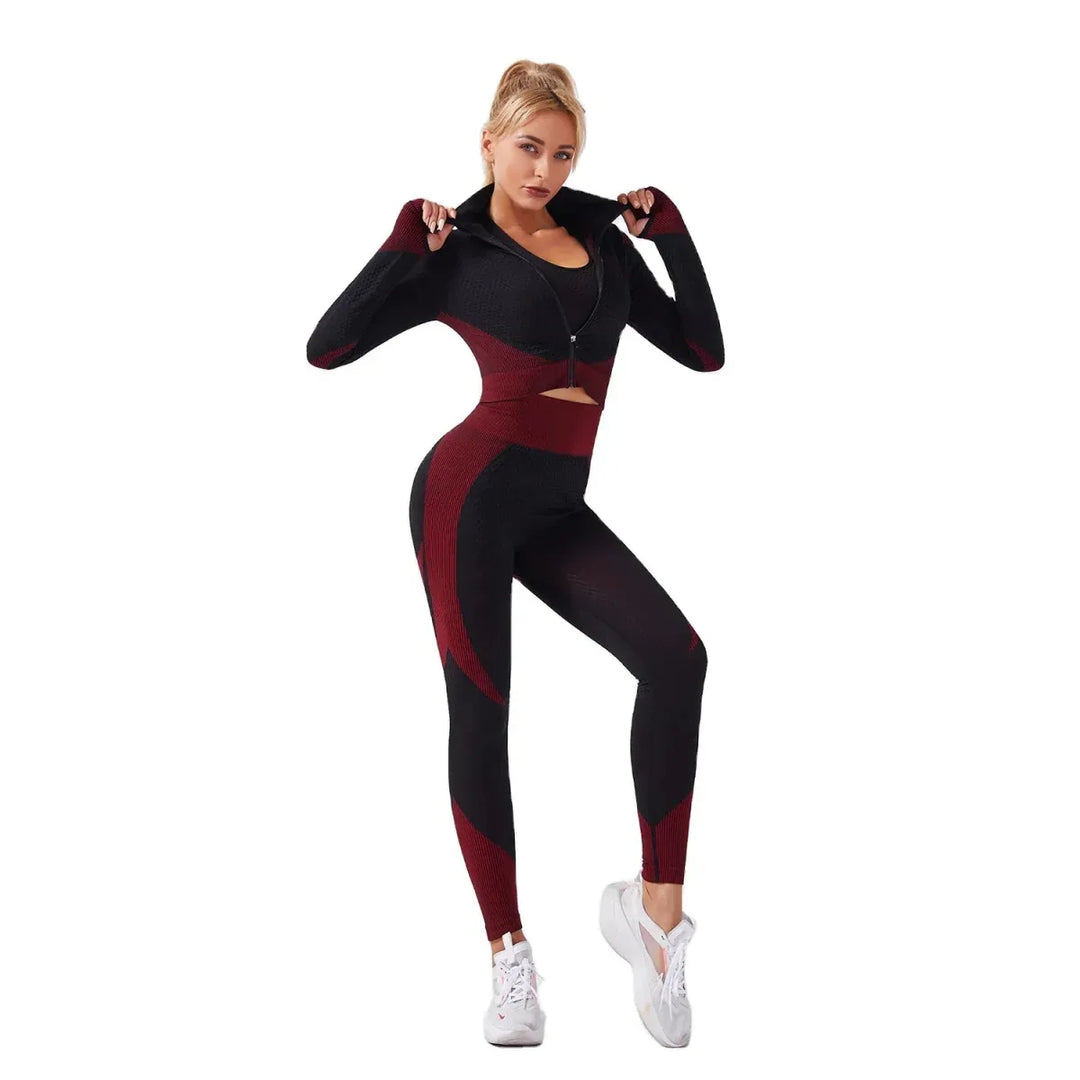 3-Piece Seamless Yoga Set for Women - Elastic Gym Outfit for Fitness and Yoga - Allen-Fitness