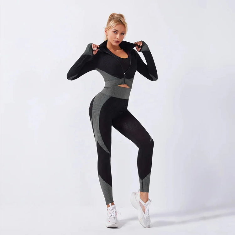 3-Piece Seamless Yoga Set for Women - Elastic Gym Outfit for Fitness and Yoga - Allen-Fitness