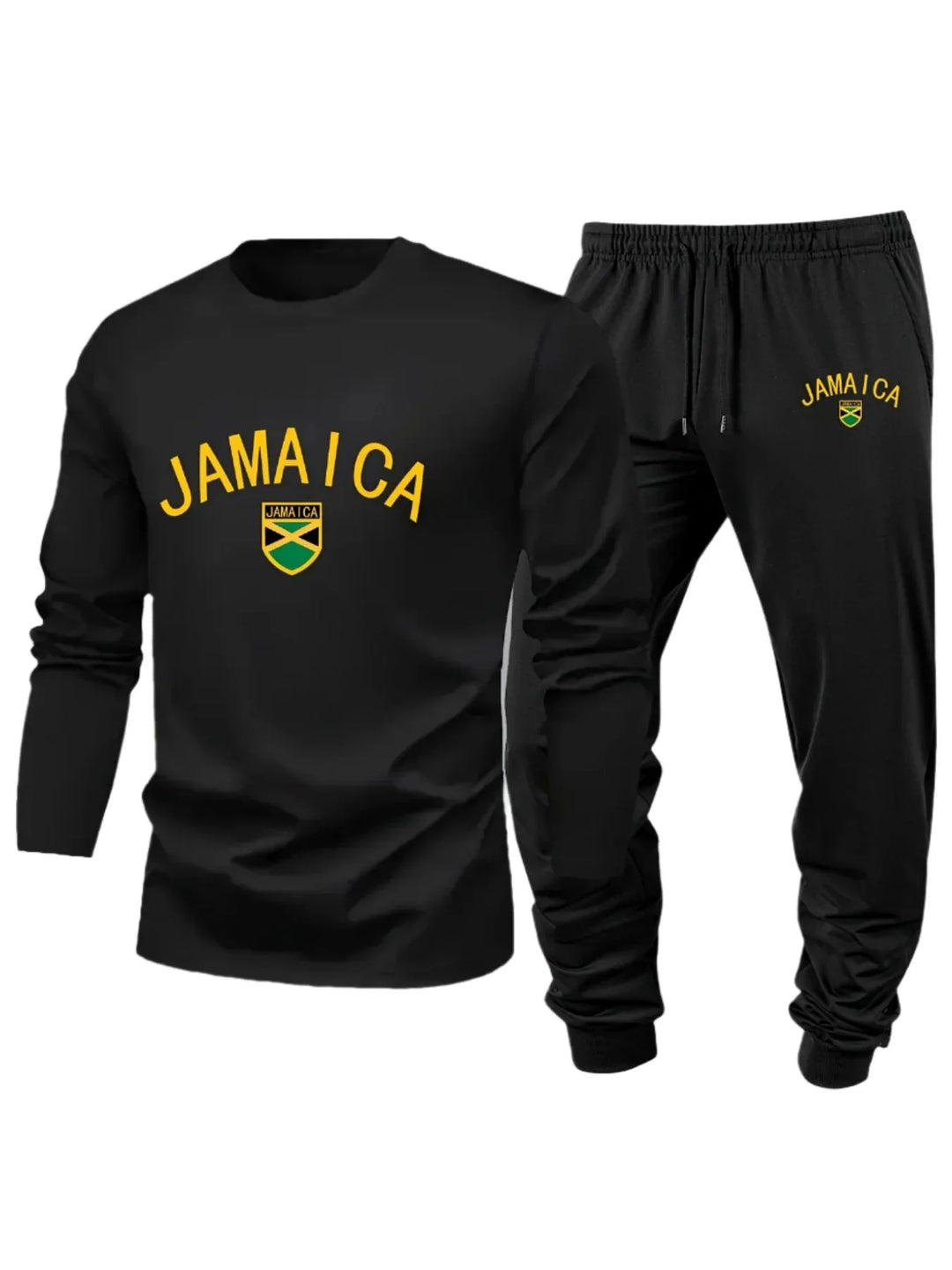 Men's Casual Long-Sleeved Hoodie and Trousers Set with Jamaica Letter Flag Print - Allen-Fitness
