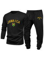 Men's Casual Long-Sleeved Hoodie and Trousers Set with Jamaica Letter Flag Print - Allen-Fitness