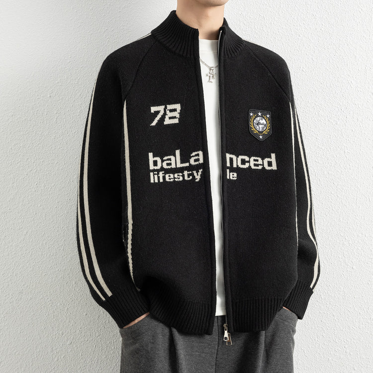 Men's Stand Collar Zip-Up Knit Cardigan Sweater