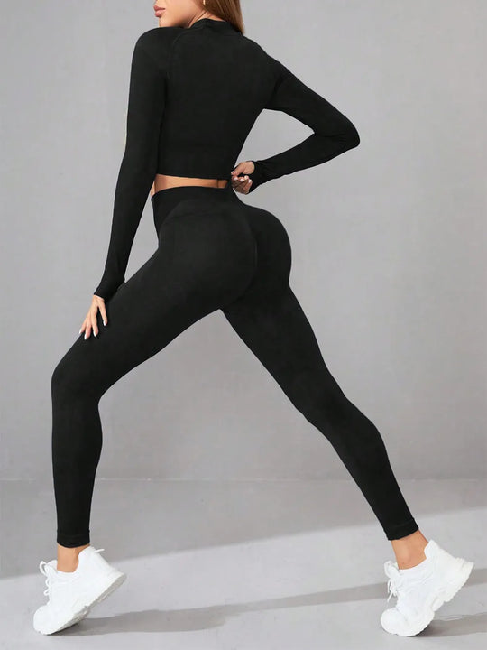 Neck Long Sleeve Top and Leggings Active Set