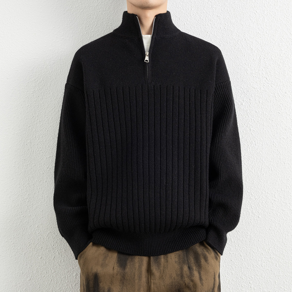 Men's  Relaxed Fit Stand Collar Knitted Jacket Casual Top