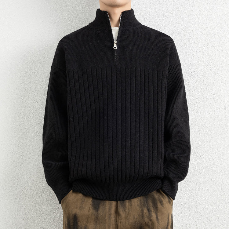 Men's  Relaxed Fit Stand Collar Knitted Jacket Casual Top