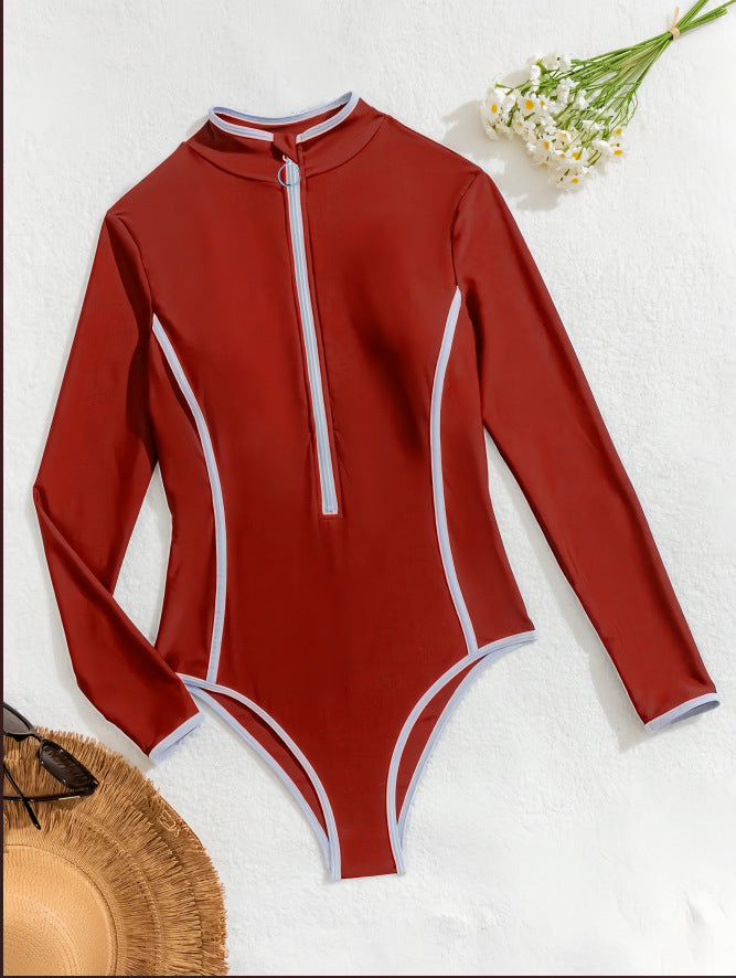 Solid color triangle sports one-piece swimsuit