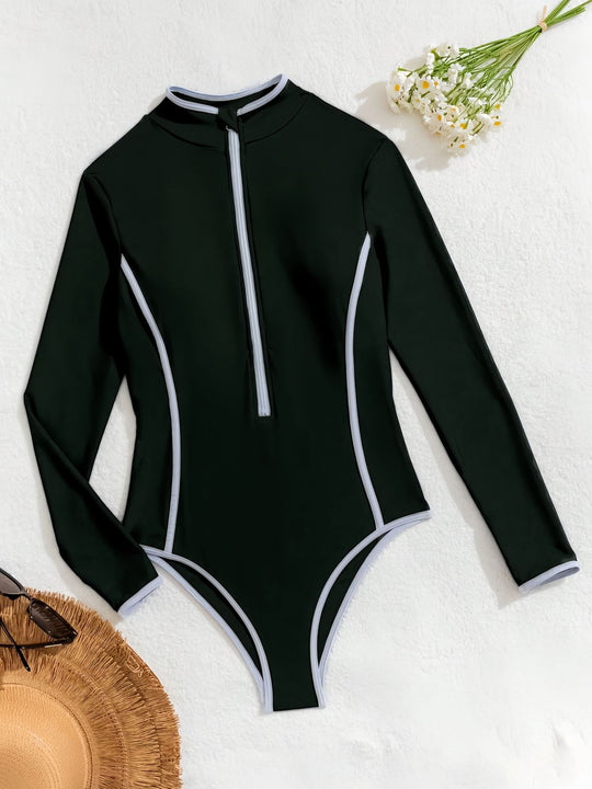 Solid color triangle sports one-piece swimsuit