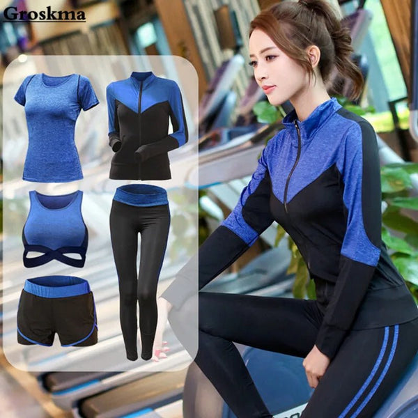 5 pieces sets coat+t shirt+bra+shorts+leggings women yoga clothing quick dry outdoor sports running fitness gym ropa deportiva - Premium Fitness & Activewear for Men & Women|UK