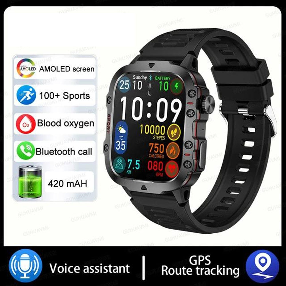 User interface of the New QX11 Smart Bluetooth Watch showing various health metrics and notifications.