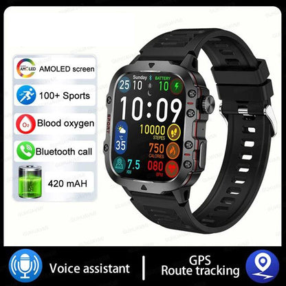 User interface of the New QX11 Smart Bluetooth Watch showing various health metrics and notifications.