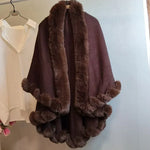 Stylish Knitted Cape For Women With Furry Collar - Warm Autumn & Winter Outerwear - Allen-Fitness