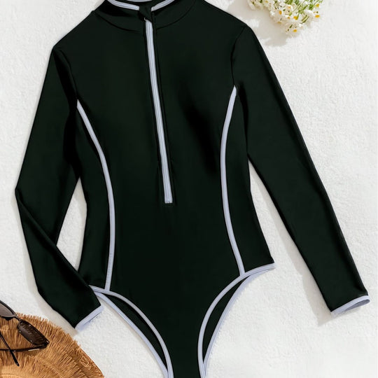 Solid color triangle sports one-piece swimsuit