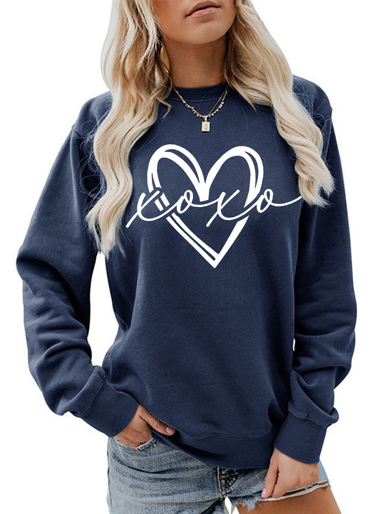 Printed round neck fleece hoodie