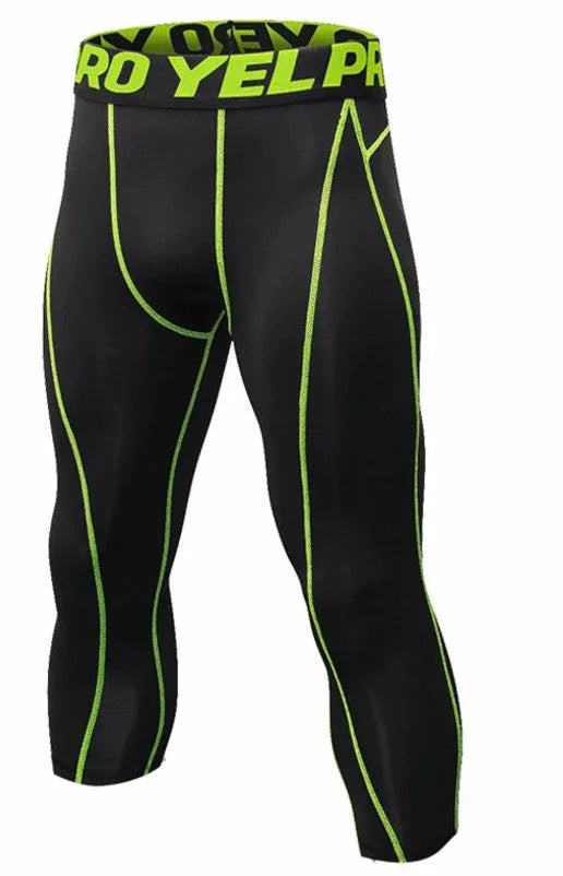 Men's 3/4 Compression Sports Leggings - Flexible Running Tights - Allen-Fitness