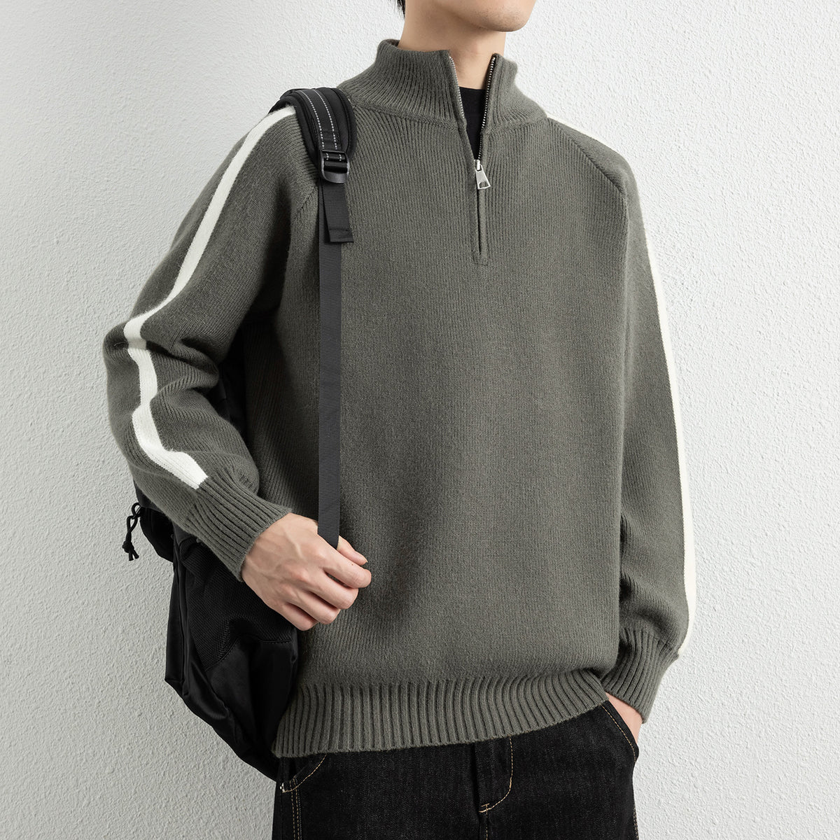 Men's Half Zip Mock Neck Sweater Long Sleeve Thermal Knitwear