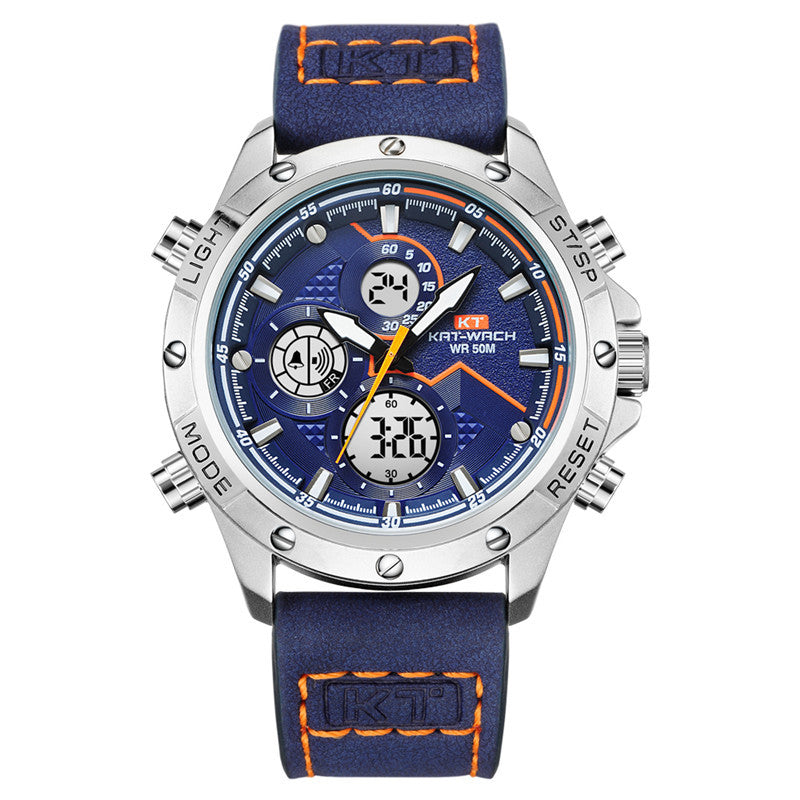 Men's Watch Fashion Multifunction Sports featuring luminous dial and stainless steel buckle, perfect for sports enthusiasts.