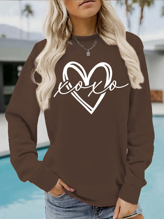 Printed round neck fleece hoodie