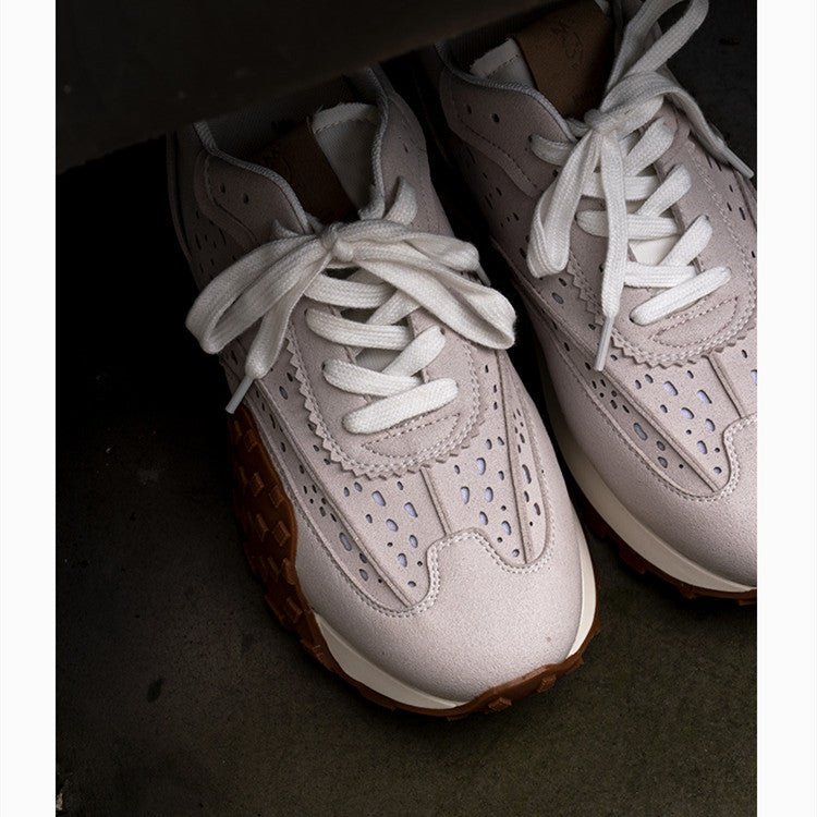 Rear view of Retro Niche Thick-soled Jogging Casual Color-blocking Sneakers showing off the sleek design and durable sole.