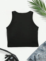 Women's Jamaica Graphic Print Crop Tank Top Black Sleeveless Stretchy Polyester Blend Casual Top - Allen-Fitness