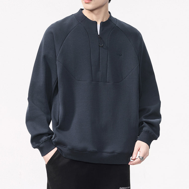 Men's heavyweight half zip sweatshirt relaxed fit navy