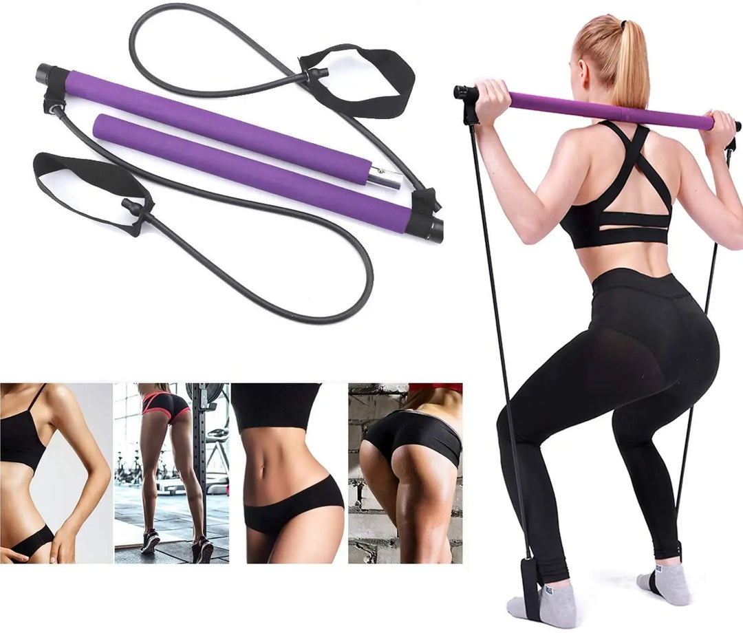 Adjustable Pilates Bar Kit Resistance Band Exercise Stick Toning Gym - Allen-Fitness