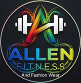 Colorful logo of Allen Fitness on a black background