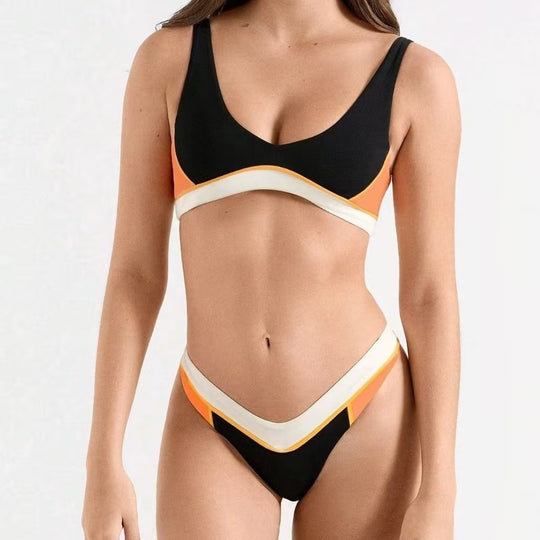 Color blocked sports split swimsuit