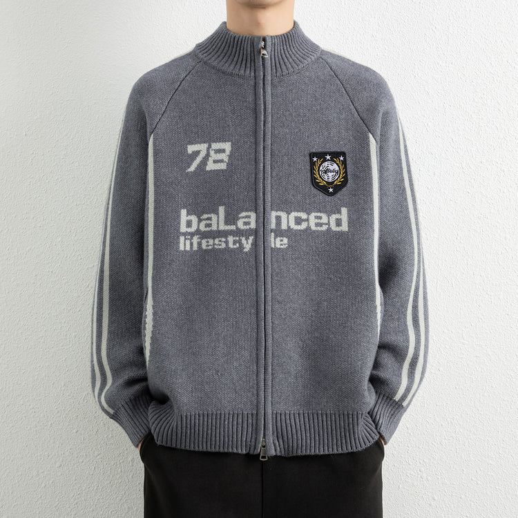 Men's Stand Collar Zip-Up Knit Cardigan Sweater