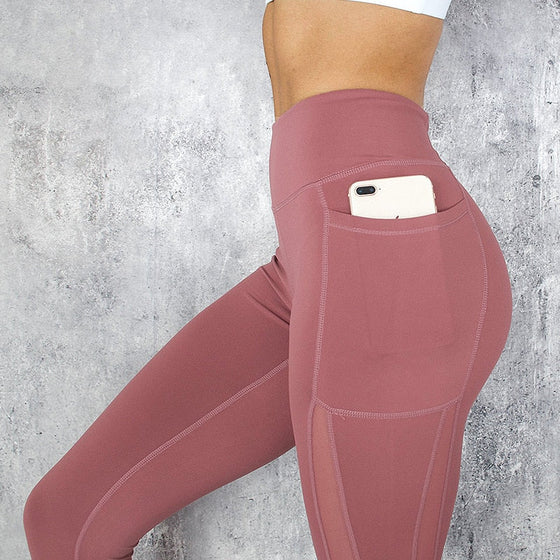 CHRLEISURE High Waist Pocket Leggings - Solid Color Workout Leggings for Women
