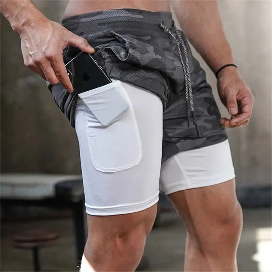Camo Running Shorts Men 2 In 1 Double-deck Quick Dry GYM Sport Shorts Fitness Jogging Workout Shorts Men Sports Short Pants - Allen-Fitness