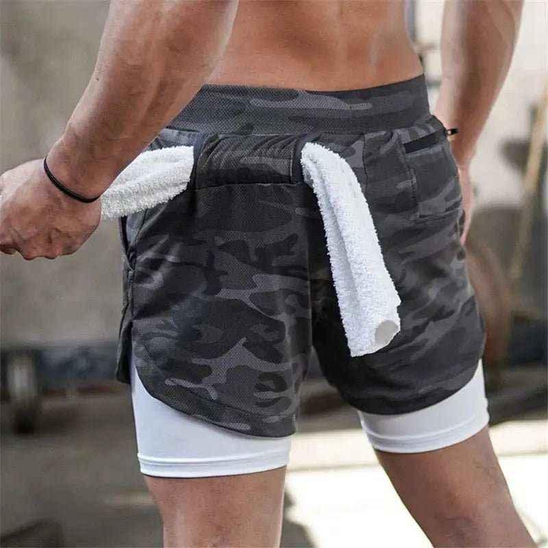 Camo Jogging Workout Shorts for Men - 2-in-1 Design, Quick Dry, Comfortable Fit - Allen-Fitness