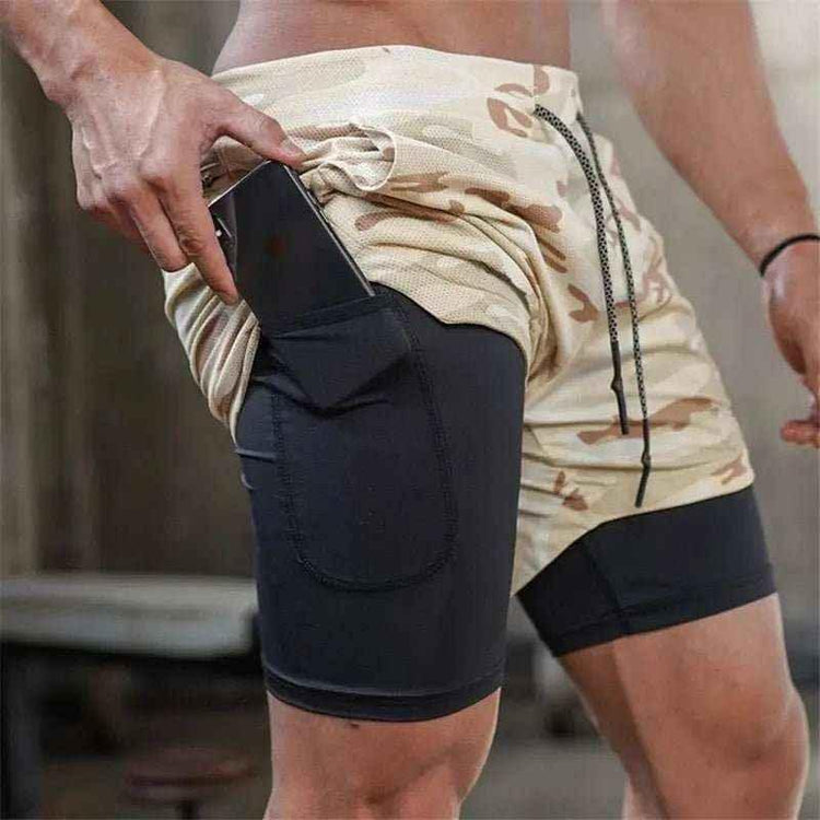 Camo Jogging Workout Shorts for Men - 2-in-1 Design, Quick Dry, Comfortable Fit - Allen-Fitness