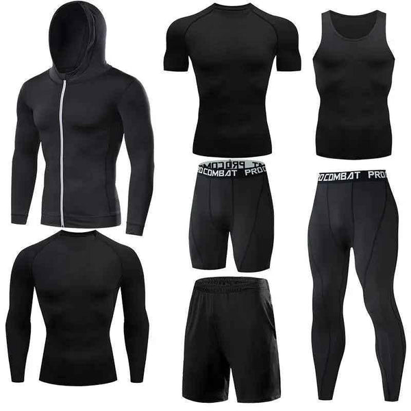 Men's Compression 7-Piece Sports Track Suit - Quick Dry Polyester Training Sportswear - Allen-Fitness