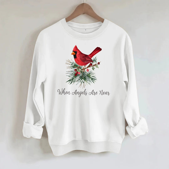 Red bird print round neck fleece hoodie