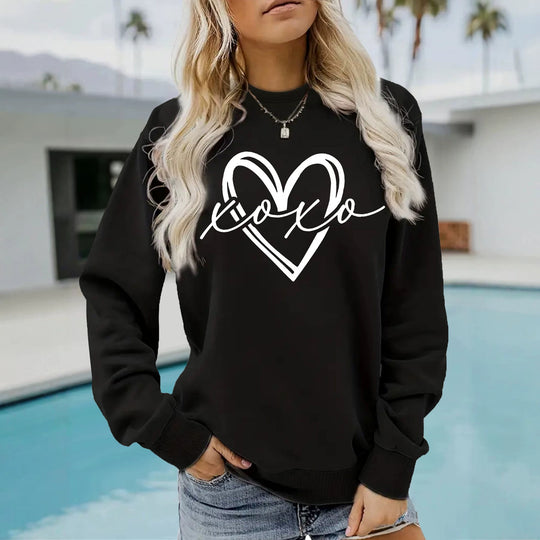 Printed round neck fleece hoodie