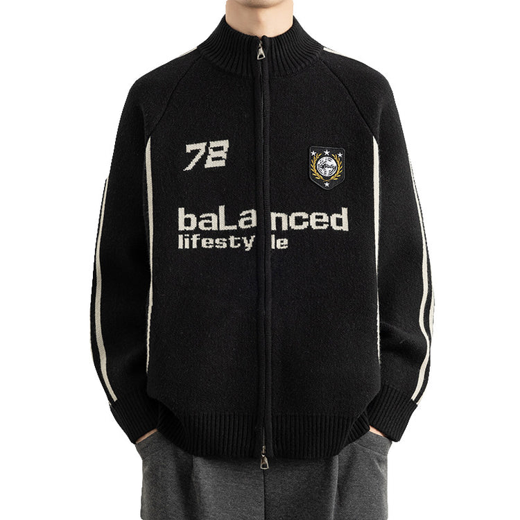 Men's Stand Collar Zip-Up Knit Cardigan Sweater