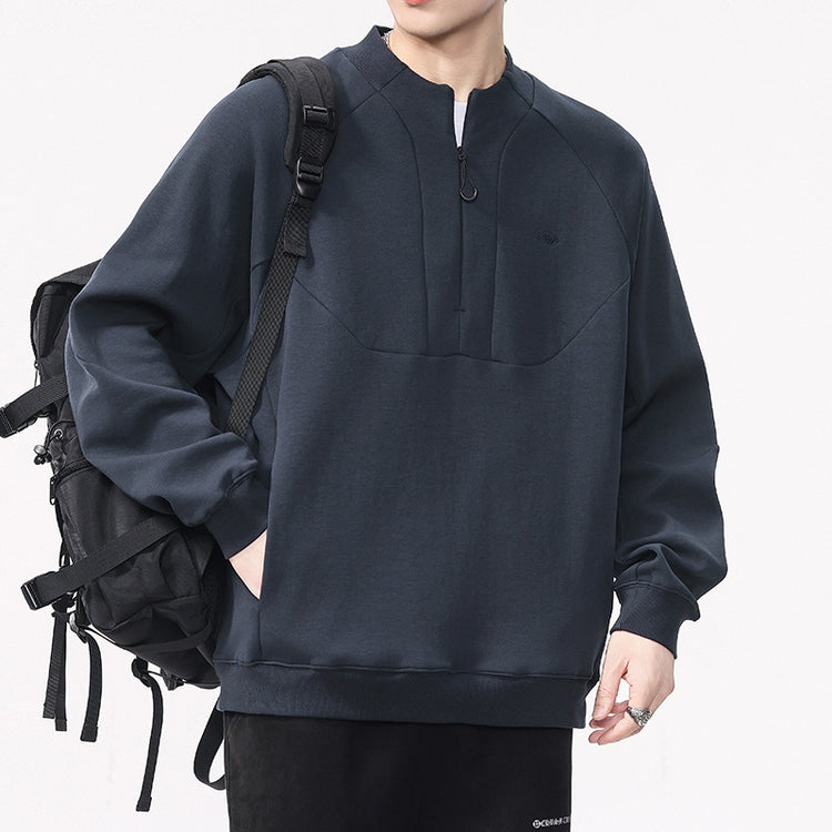 Men's heavyweight half zip sweatshirt relaxed fit navy