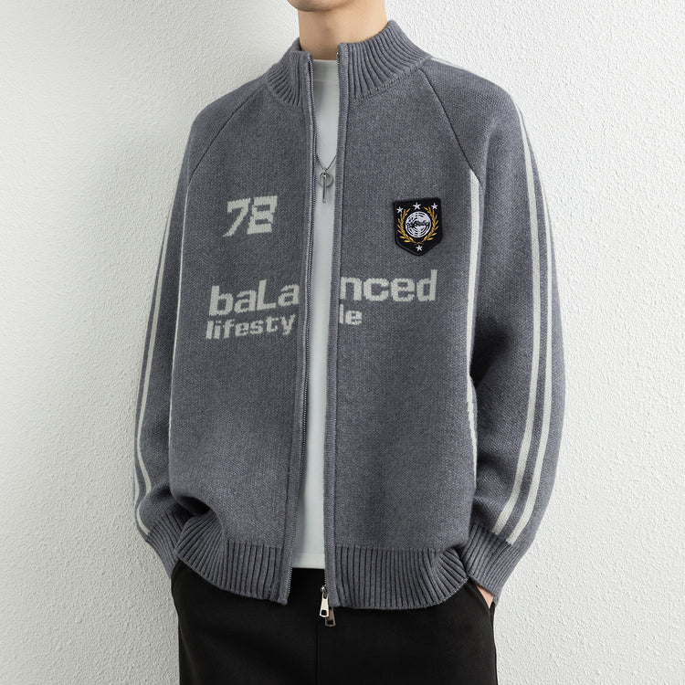 Men's Stand Collar Zip-Up Knit Cardigan Sweater