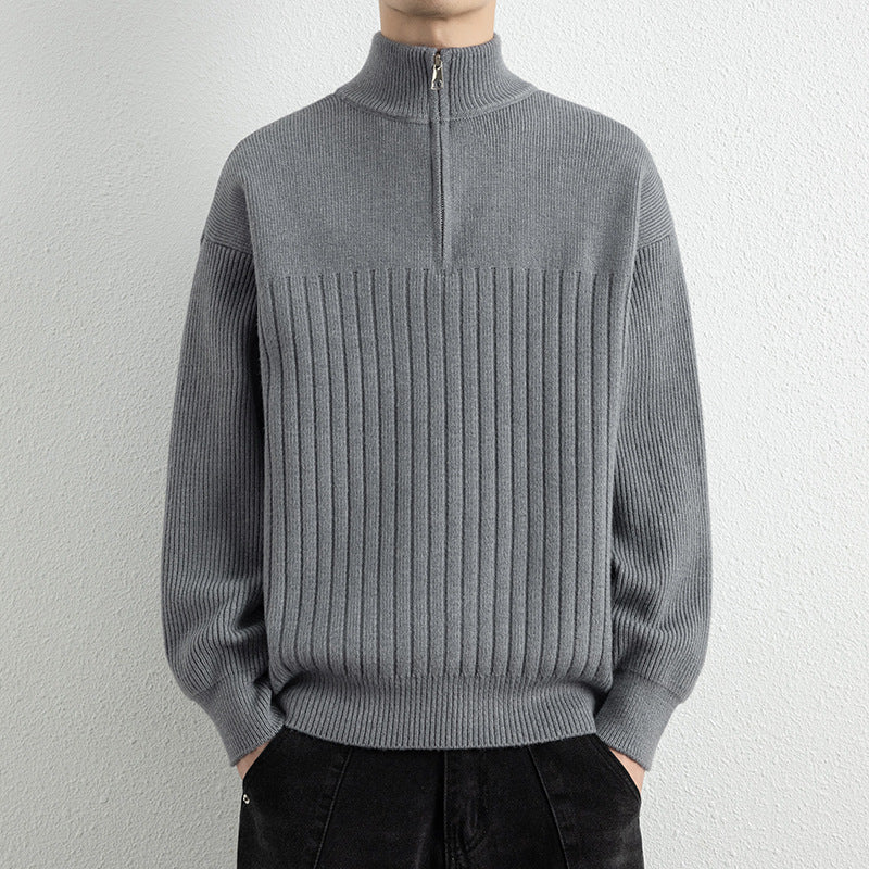 Men's  Relaxed Fit Stand Collar Knitted Jacket Casual Top