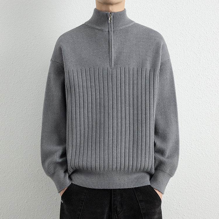 Men's  Relaxed Fit Stand Collar Knitted Jacket Casual Top