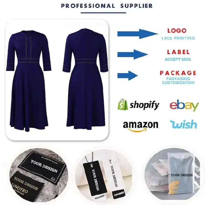 Latest Design Elegent Fall Dress Stand Neck 3 Quarter Sleeve A-line Party Dresses Women African Dresses For Women Clothing - Allen-Fitness