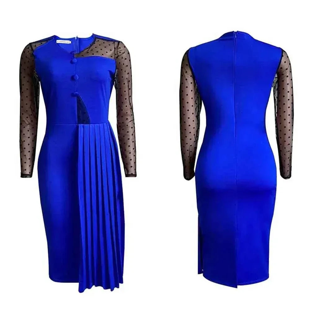 Fashion Mesh Splicing Slim Warp Hip Split Women Office Dress - Allen-Fitness